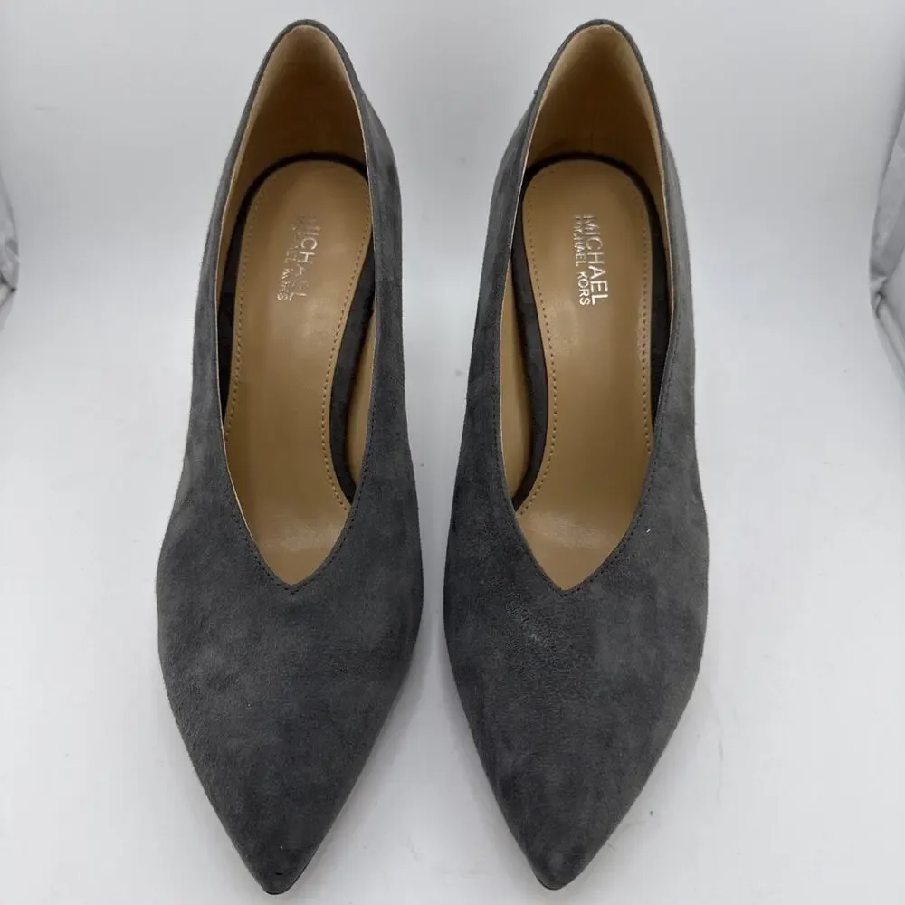 Michael Kors Lizzy Mid Pump Soft Suede Charcoal Grey Size 5‎ EUC w/ box